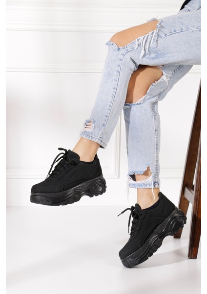 Günlük Kadın Spor Ayakkabı Yüksek Taban 6 cm Sneaker Siyah - Beyaz - Bej - Rugan - Süet 001