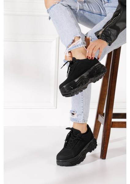 Günlük Kadın Spor Ayakkabı Yüksek Taban 6 cm Sneaker Siyah - Beyaz - Bej - Rugan - Süet 001