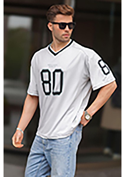 Gri Baskılı V Yaka Erkek Tişört 6199 fiyatları