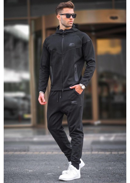 Kapüşonlu Siyah Erkek Eşofman Takımı 7201