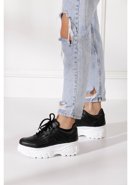 Günlük Kadın Spor Ayakkabı Yüksek Taban 6 cm Sneaker Siyah - Beyaz - Bej - Rugan - Süet 001