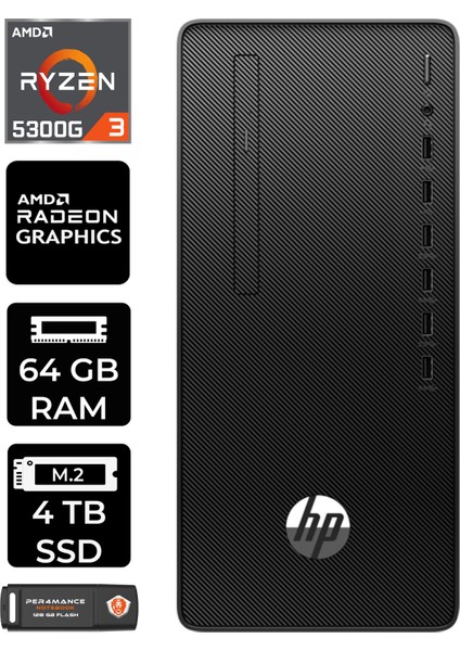 295 G9 Amd Ryzen 3 5300G 64GB 4tb SSD Fdos 6D391EA Masaüstü Bilgisayar & Per4 USB Bellek 6D391EAP350