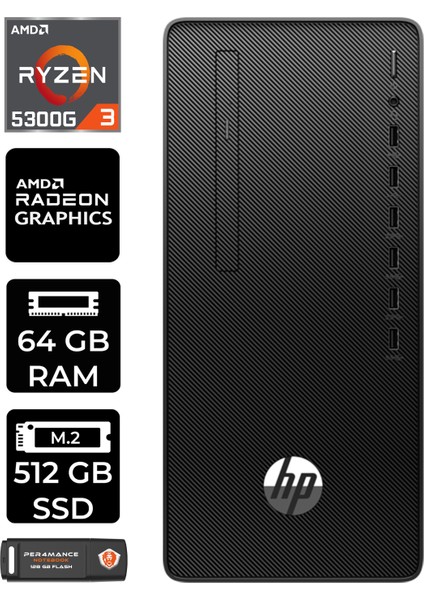 295 G9 Amd Ryzen 3 5300G 64GB 512GB SSD W11H 6D391EA Masaüstü Bilgisayar & Per4 USB Bellek 6D391EAP397