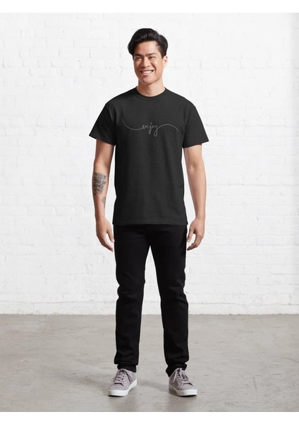 Enjoy Baskılı Bisiklet Yaka T-Shirt