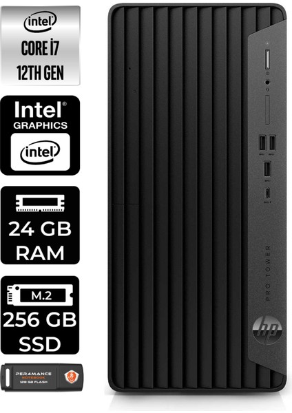 Pro Tower 400 G9 Intel Core I7 12700 24GB 256GB SSD W11P 6U3M9EA Masaüstü Bilgisayar & Per4 USB Bellek 6U3M9EAP421