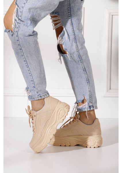 Günlük Kadın Spor Ayakkabı Yüksek Taban 6 cm Sneaker Siyah - Beyaz - Bej - Rugan - Süet 001 fiyatları