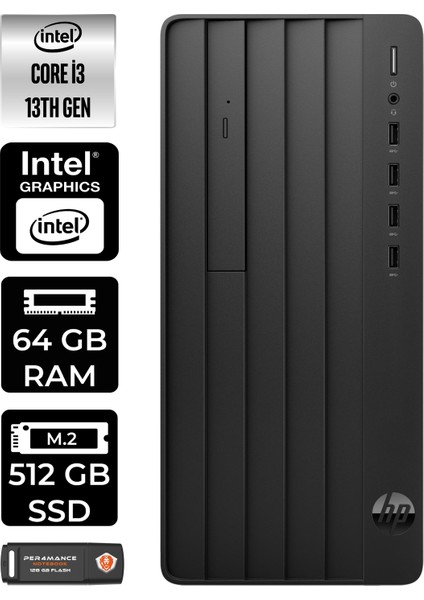 Pro Tower 290 G9 Intel Core I3 13100 64GB 512GB SSD W11P 8T2X0ES Masaüstü Bilgisayar & Per4 USB Bellek 8T2X0ESP447