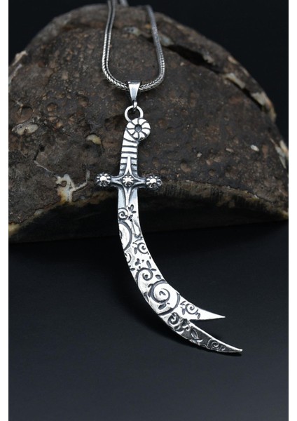 Gümüş Zülfikar Kılıç Figürlü 925 Ayar Erkek Gümüş Kolye Zincir fiyatları