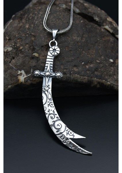 Gümüş Zülfikar Kılıç Figürlü 925 Ayar Erkek Gümüş Kolye Zincir modelleri