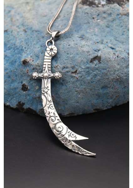 Gümüş Zülfikar Kılıç Figürlü 925 Ayar Erkek Gümüş Kolye Zincir fırsatları
