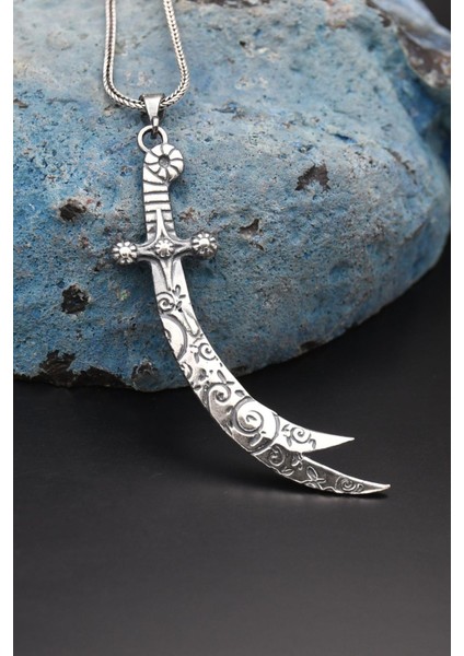 Gümüş Zülfikar Kılıç Figürlü 925 Ayar Erkek Gümüş Kolye Zincir indirimleri