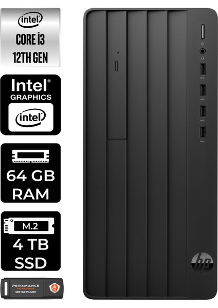 Pro Tower 290 G9 Intel Core I3 12100 64GB 4tb Fdos 6D3A1EA Masaüstü Bilgisayar & Per4 USB Bellek 6D3A1EAP350