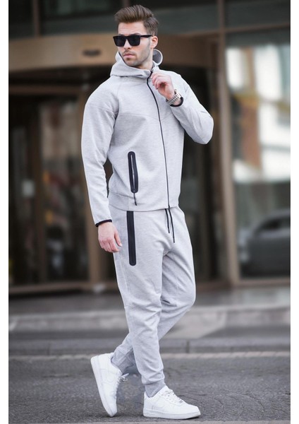 Kapüşonlu Gri Erkek Eşofman Takımı 7201 modelleri