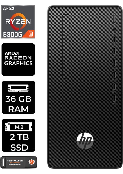 295 G9 Amd Ryzen 3 5300G 36GB 2tb SSD W11H 6D391EA Masaüstü Bilgisayar & Per4 USB Bellek 6D391EAP384