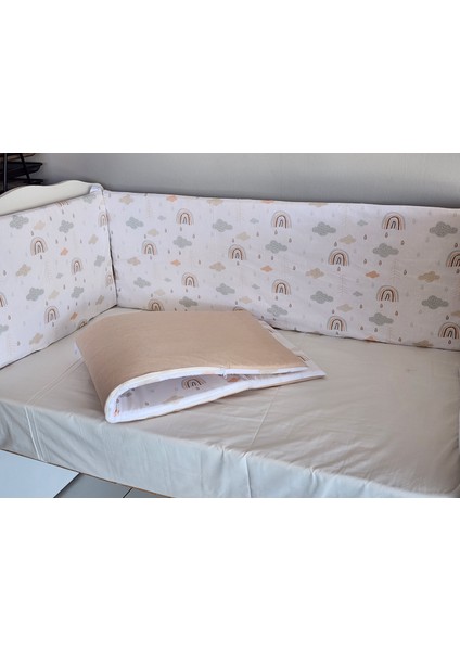 Babynest Dünyası 70X130 Beşik 4 Kenar Koruma Takımı Çift Yönlü ve Fermuarlı Astarlı Gök Kahve