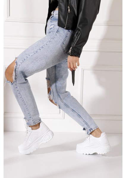 Günlük Kadın Spor Ayakkabı Yüksek Taban 6 cm Sneaker Siyah - Beyaz - Bej - Rugan - Süet 001 modelleri