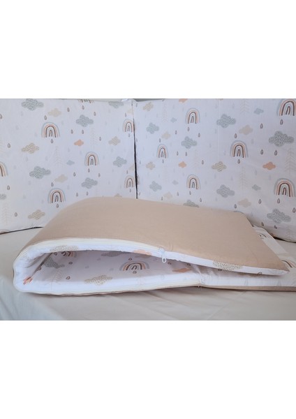 Babynest Dünyası 70X130 Beşik 4 Kenar Koruma Takımı Çift Yönlü ve Fermuarlı Astarlı Gök Kahve