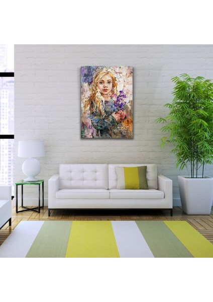 Çiçek Demeti Tutan Kadın Portresi Yağlıboya Kanvas Tablo 50 x 70 modelleri