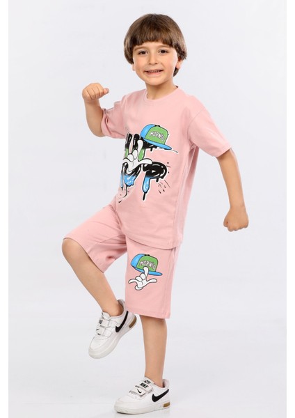 Erkek Çocuk %100 Pamuk Hip-Hop Baskılı T-Shirt ve Şort 2 Li Takım MRN3102728-1VF