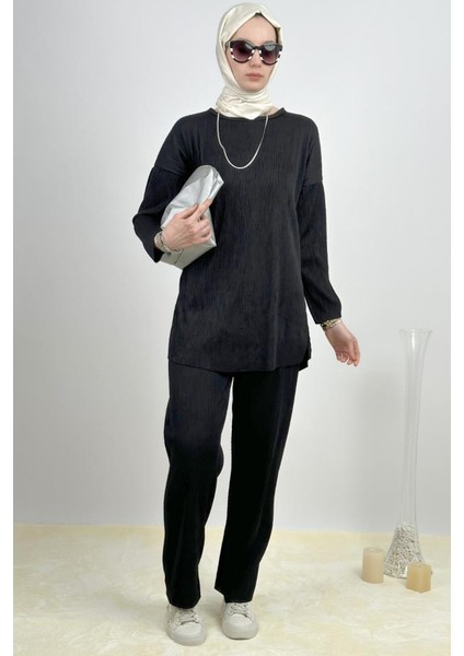 Kadın Pantolonlu Tesettür Yırtmaçlı Alt Üst Ikili Takım