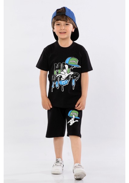 Erkek Çocuk %100 Pamuk Hip-Hop Baskılı T-Shirt ve Şort 2 Li Takım MRN3102728-1VF