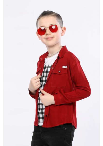 Erkek Çocuk Katlanabilir, Çift Ceplli, Uzun Kollu Gömlek ve Baskılı Kolsuz Tişört 2 Li Üst Takım MRN3101314VF fiyatları