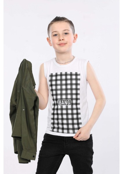 Erkek Çocuk Katlanabilir, Çift Ceplli, Uzun Kollu Gömlek ve Baskılı Kolsuz Tişört 2 Li Üst Takım MRN3101314VF modelleri