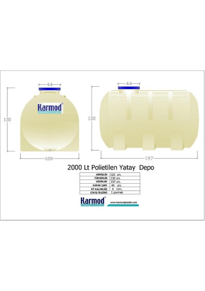 2000 Litre Polietilen Yatay Su Deposu