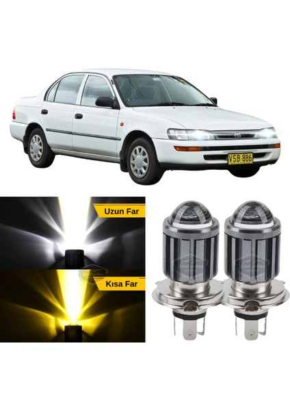 Toyota Corolla AE101 Efsane Kasa 1991-1998 Uyumlu Mercekli Far Ampulü LED Xenon Çift Renk Sarı-Beyaz Far Şimşek Etkili Csp LED Lamba Uzun Kısa 2 Adet Takım