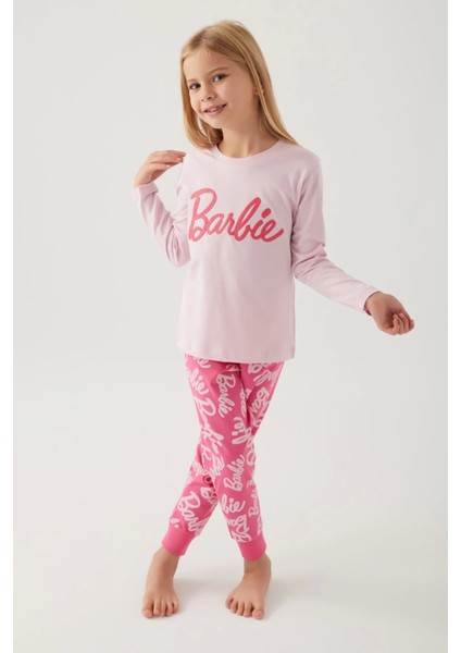 Barbie L1766-3 Kız Çocuk Uzun Kol Pijama Takımı