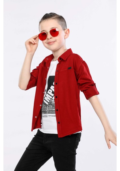 Erkek Çocuk Katlanabilir Uzun Kollu Gömlek ve Baskılı Kolsuz Tişört 2 Li Üst Takım MRN3101516VF