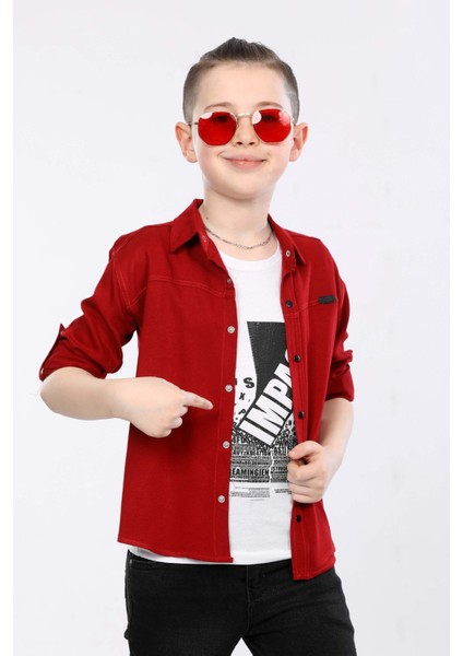 Erkek Çocuk Katlanabilir Uzun Kollu Gömlek ve Baskılı Kolsuz Tişört 2 Li Üst Takım MRN3101516VF fiyatları