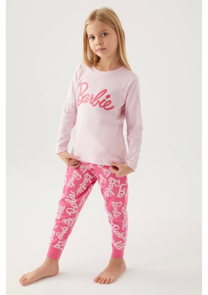 Barbie L1766-3 Kız Çocuk Uzun Kol Pijama Takımı