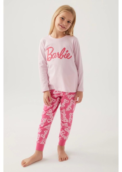 Barbie L1766-3 Kız Çocuk Uzun Kol Pijama Takımı