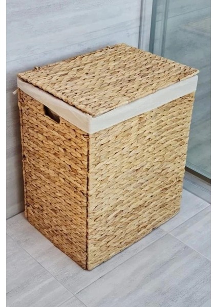 Dekoratif Hasır Katlanır Çamaşır Sepeti 44 x 34 x 54 cm