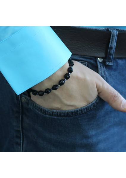 Makrome Örgülü Faset Kesim Oniks Doğaltaş Erkek Bileklik modelleri