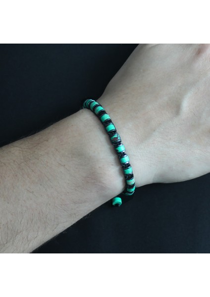 Silindir Kesim Makrome Örgülü Yeşil Varisit-Hematit Kombinli Doğaltaş Erkek Bileklik fiyatları