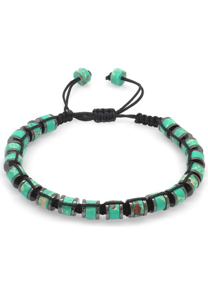 Silindir Kesim Makrome Örgülü Yeşil Varisit-Hematit Kombinli Doğaltaş Erkek Bileklik modelleri