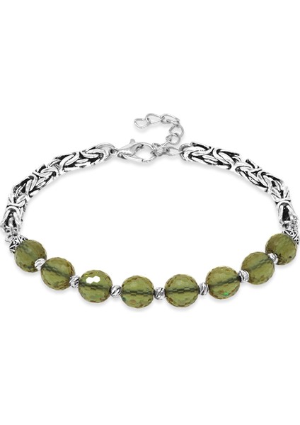 Kararmaz Metal Kral Zincirli Silver Renk Dorika Top Süslemeli Küre Kesim Fasetalı Zultanit Taşı Erkek Bileklik fiyatları