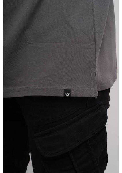 Erkek Over Size Basic Sade T-SHIRT%100 Pamuklu Kalın Dokulu Kumaş Bisiklet Yaka