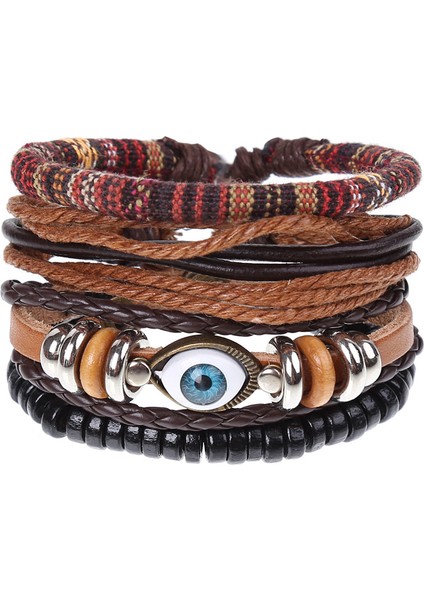 Çok Katmanlı Deri&metal Alaşım Kombinasyonu Etnik Tasarım Göz Detaylı Retro Erkek Bileklik fiyatları