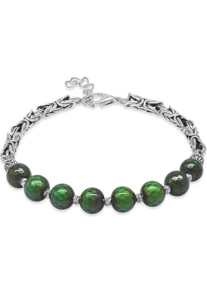 Kararmaz Metal Kral Zincirli Silver Renk Dorika Top Süslemeli Küre Kesim Fasetalı His Taşı Erkek Bileklik fiyatları