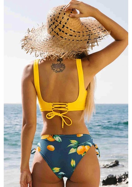 Modlive Yanlardan Bağlamalı Baskılı Bikini Altı Çok Renkli