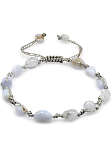 Makrome Örgülü Naturel Kesim Dorika Top Detaylı Kalsedon Doğaltaş Erkek Bileklik modelleri