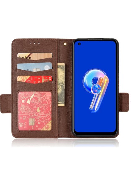 Asus Zenfone 9 Için Kılıf Pu Deri Kart Yuvaları Tutucu Manyetik Cüzdan Yan (Yurt Dışından)