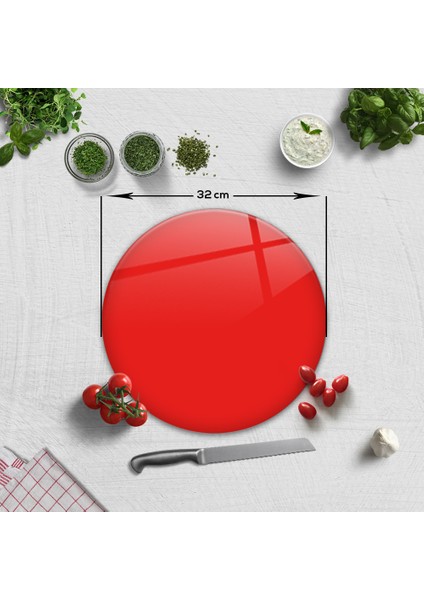 Düz Renk - Nar Çiçeği | Cam Kesme Tahtası - Cam Kesme Tablası | Çap 32cm fiyatları