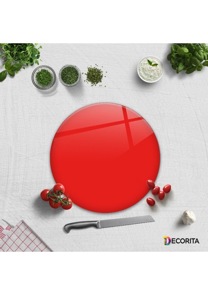 Düz Renk - Nar Çiçeği | Cam Kesme Tahtası - Cam Kesme Tablası | Çap 32cm modelleri