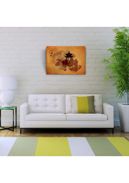 Kavuniçi Tonlarda Geleneksel Japon Mimarisi Kanvas Tablo 50 x 70 modelleri