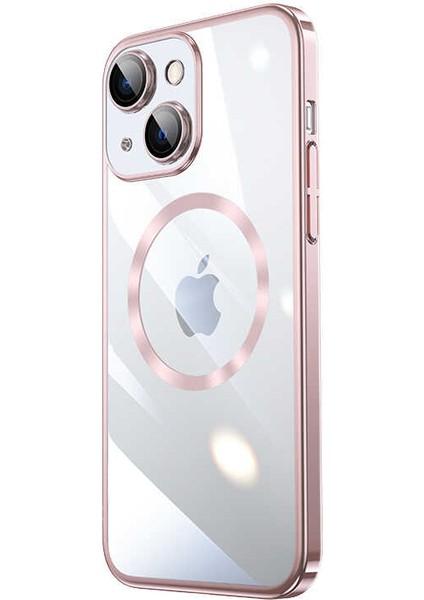 Apple iPhone 14 Uyumlu Wireless Şarj Özellikli Sert Pc Riksos Magsafe Kapak-Rose Gold