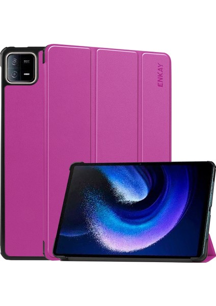 Xiaomi Pad 6 Için Üç Katlı Stand Tekeri Deri Kılıf (Yurt Dışından)